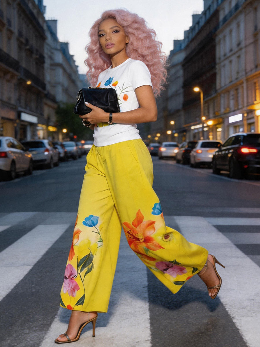 Floral High-Waist Pocket Relaxed Pants