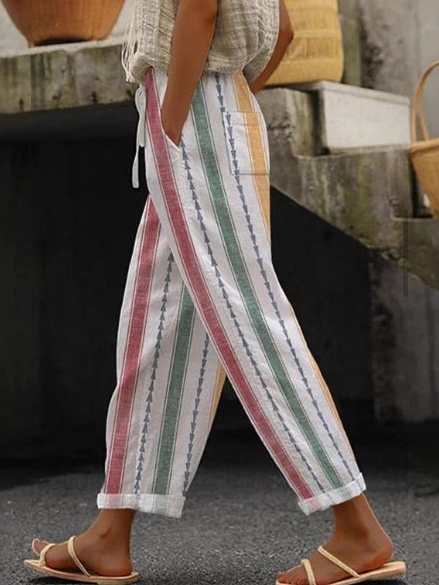 Printed High-Waist Plus Size Drawstring Pants