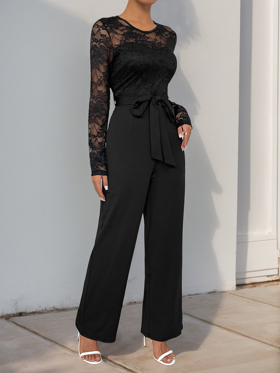 High-Waist Round-Neck Jumpsuit