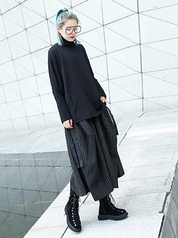 Striped High-Waist Pocket Elastic Culottes