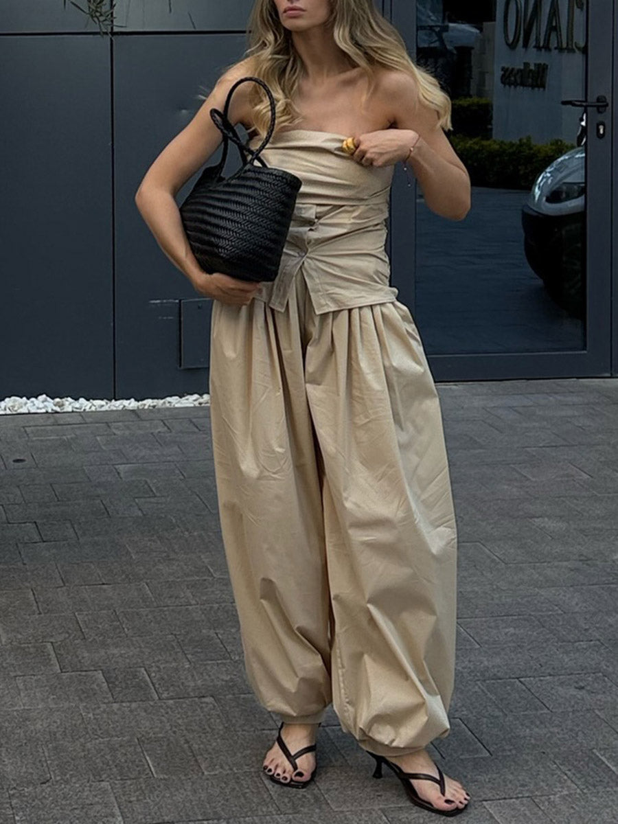High-Waist Pleated Drawstring Pants