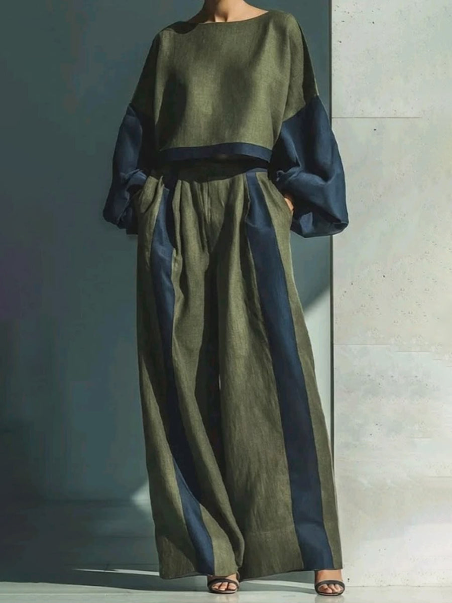 Wide-Leg High-Waist Pocket Elastic Pants