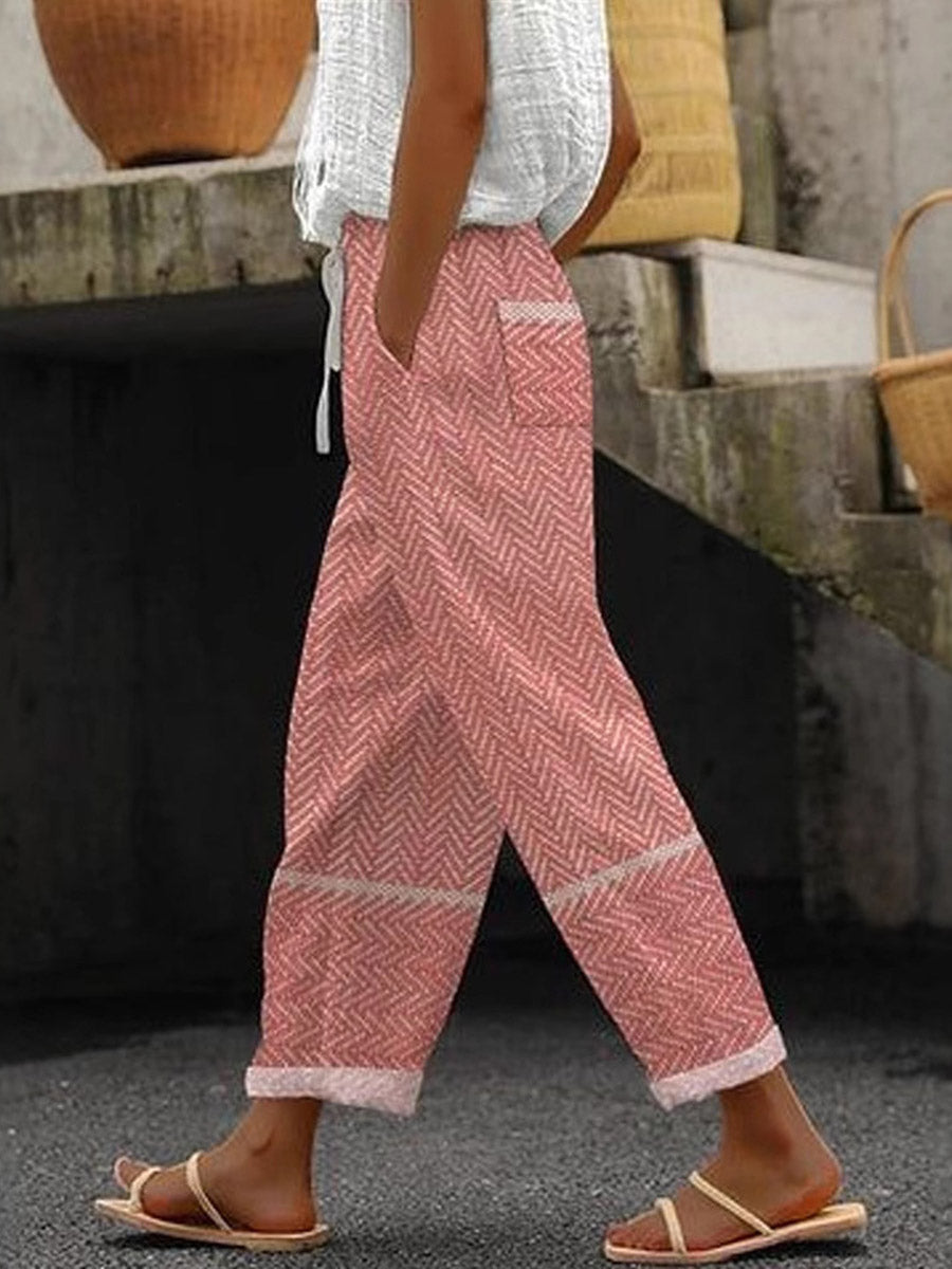 Printed High-Waist Plus Size Drawstring Pants