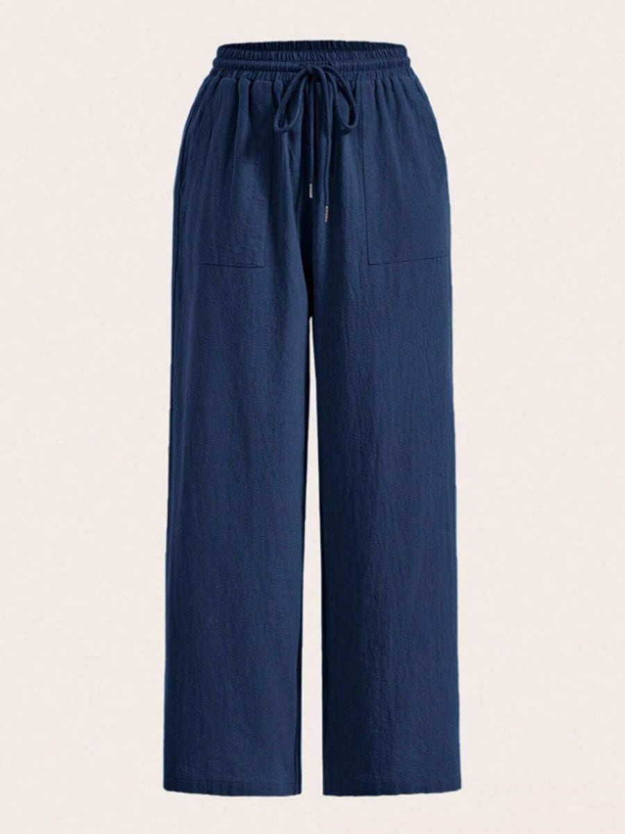 Wide-Leg High-Waist Pleated Pocket Pants