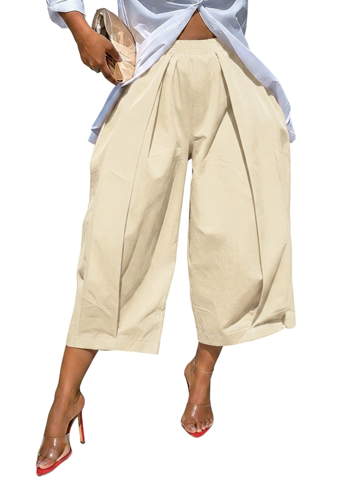 Wide-Leg Pleated Pocket Relaxed Pants