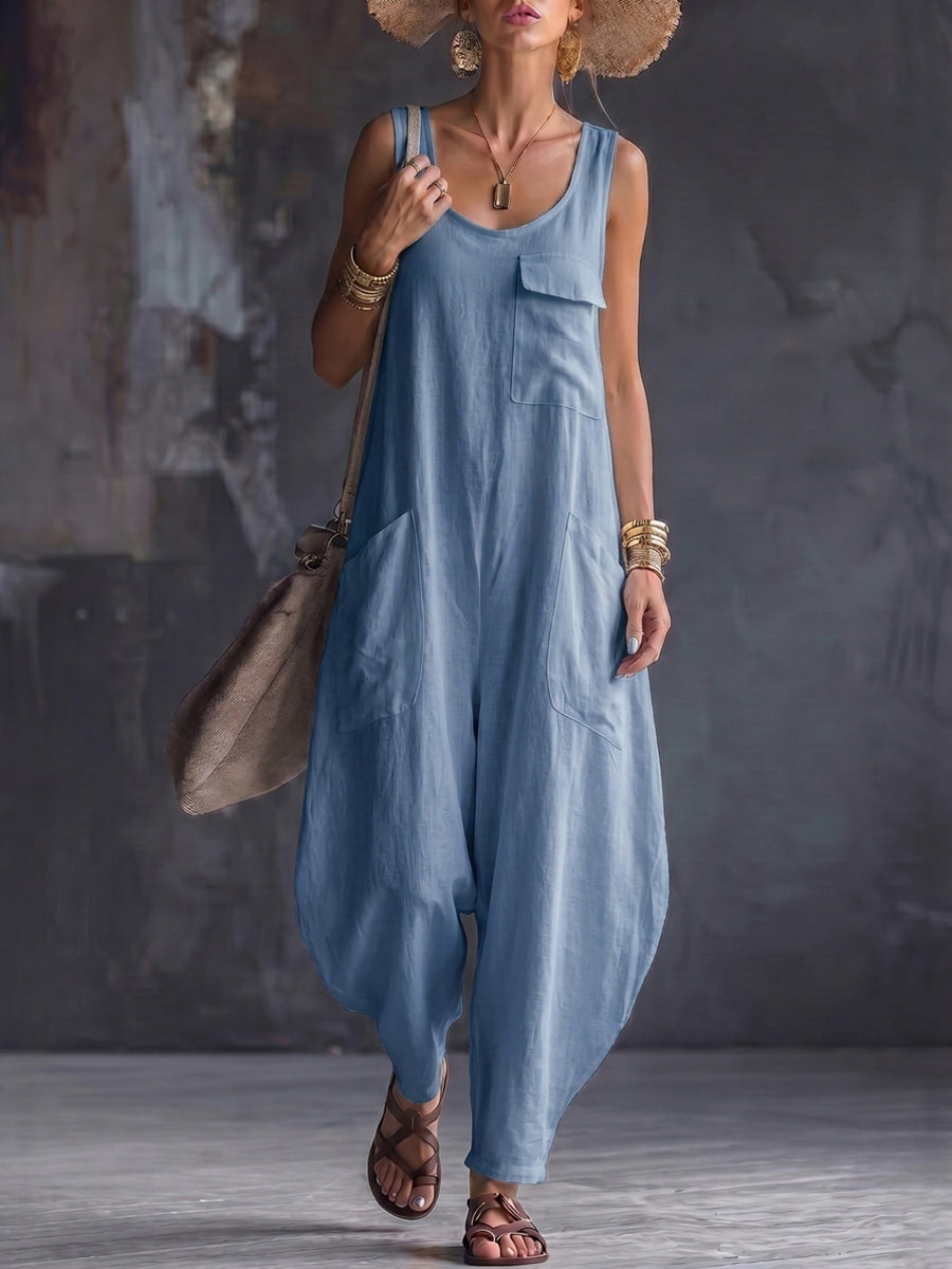 Square-Neck Pocket Sleeveless Relaxed Jumpsuit