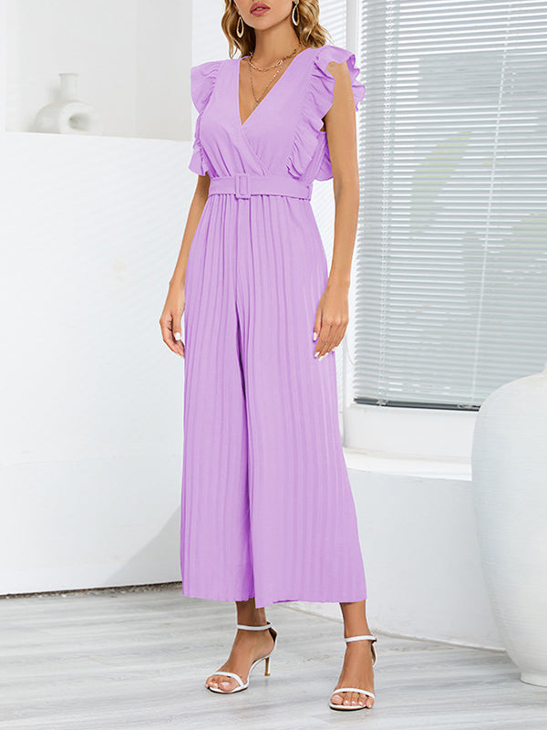 High-Waist V-Neck Pleated Ruffle Belt
