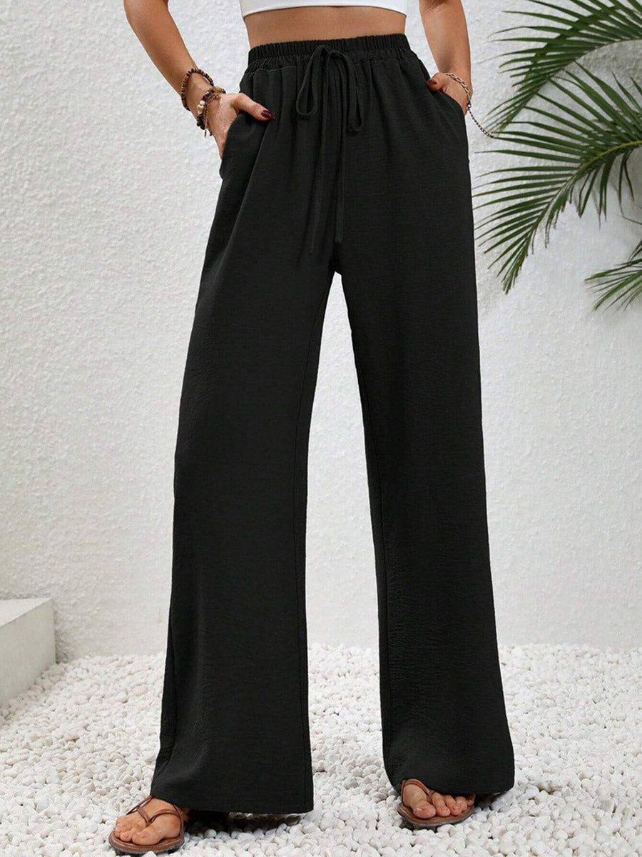 High-Waist Pleated Elastic Relaxed Pants