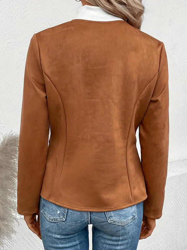 Round-Neck Zip Pocket Long-Sleeve Jacket