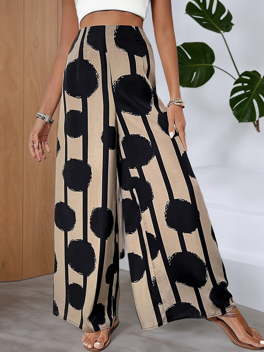 Polka Dot Striped Wide-Leg High-Waist Pants