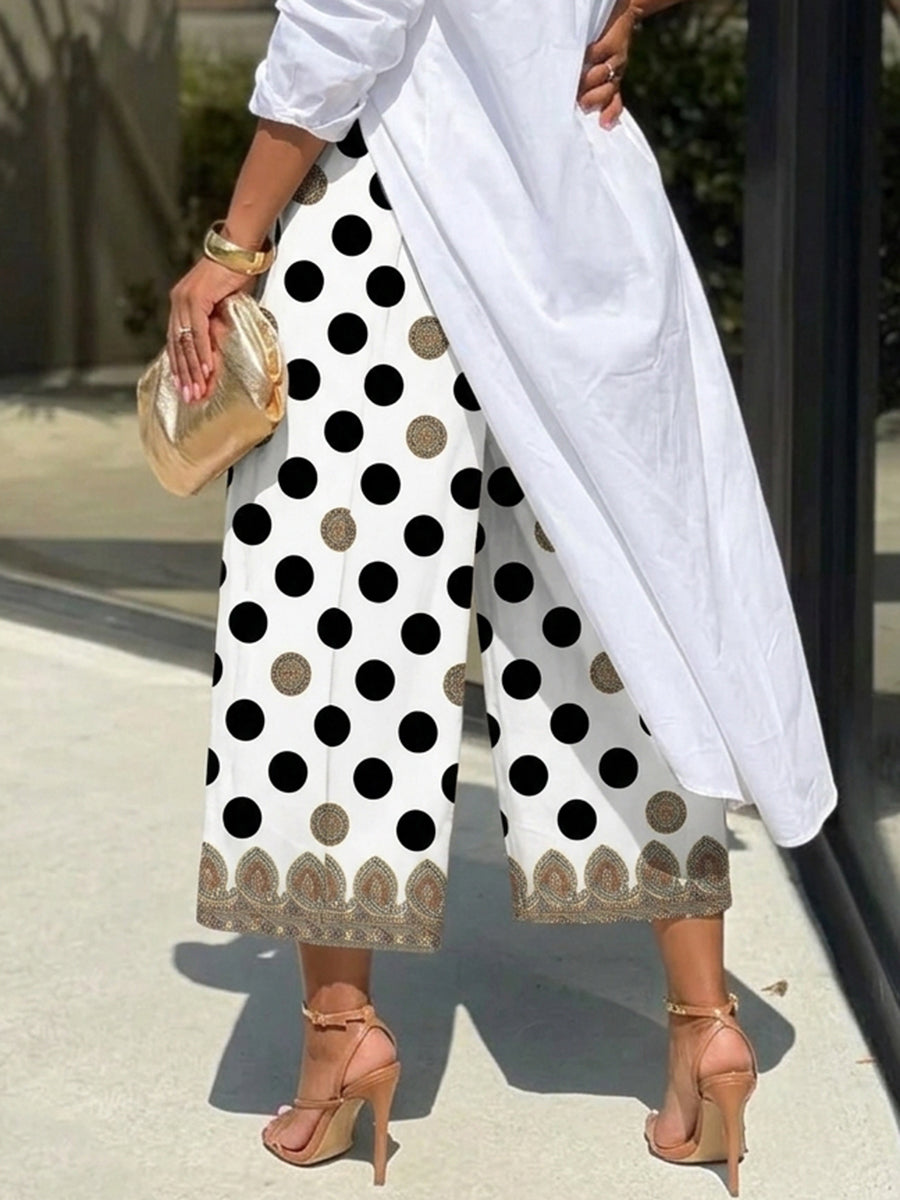Printed Wide-Leg High-Waist Pocket Pants