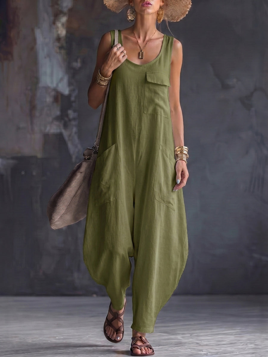 Square-Neck Pocket Sleeveless Relaxed Jumpsuit