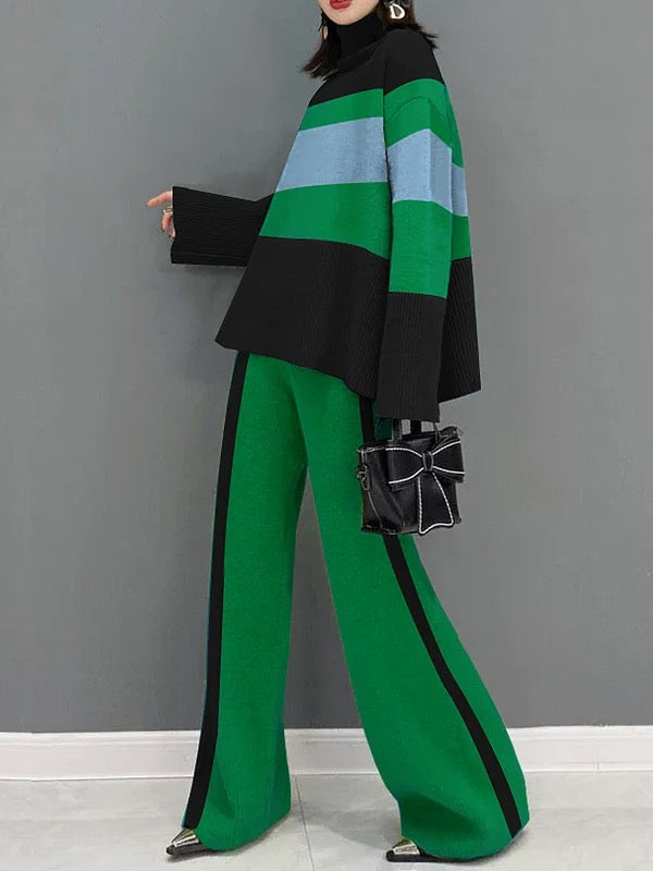 High-Waist Relaxed Contrast Pants