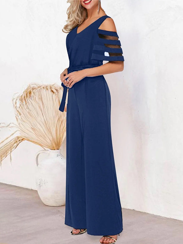 High-Waist V-Neck Cut-Out Relaxed Jumpsuit