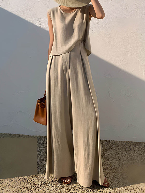 Round-Neck Short-Sleeve Cut-Out Relaxed Vest