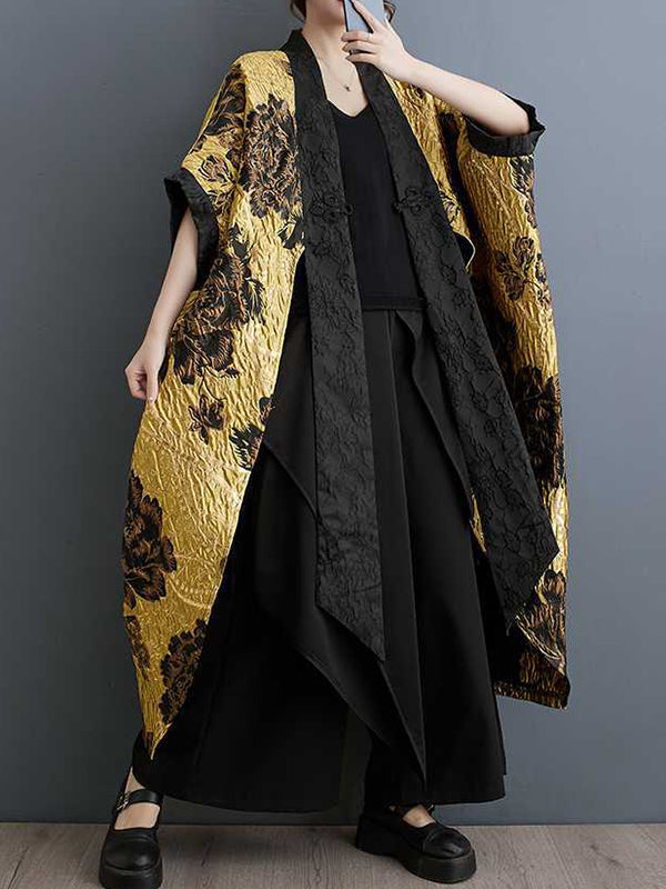 V-Neck Pleated Batwing Relaxed Jacket