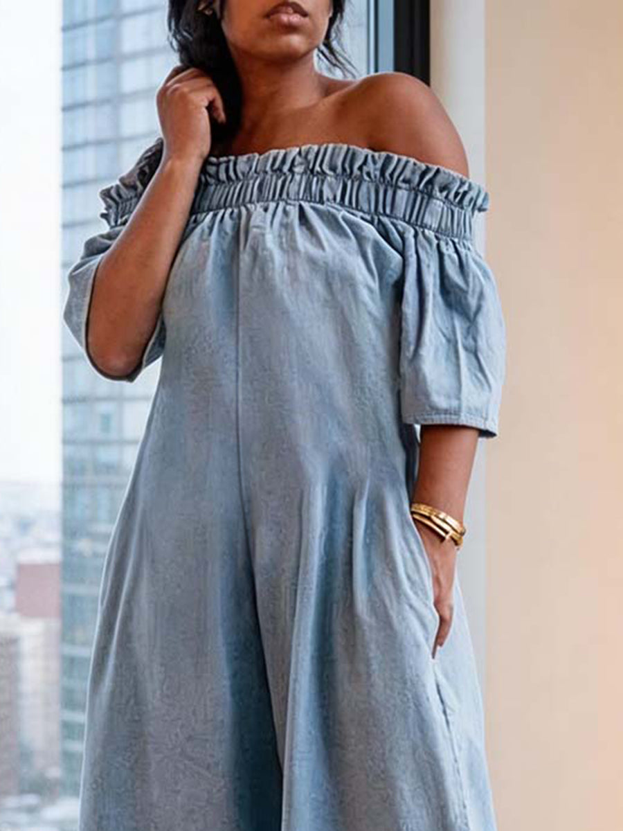 Pleated Short-Sleeve Relaxed Jumpsuit