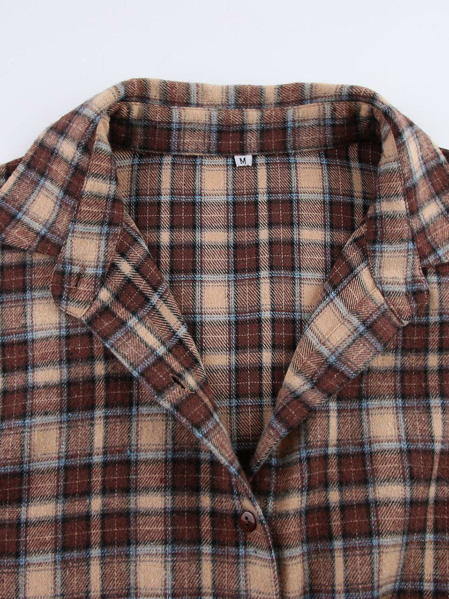 Checked Button-Detail Long-Sleeve Relaxed Jacket