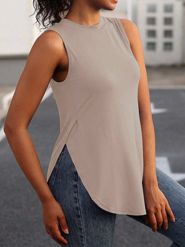 Round-Neck Side-Split Sleeveless Relaxed Cover-Up