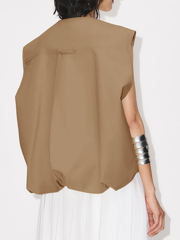 Round-Neck Zip Pocket Sleeveless Vest