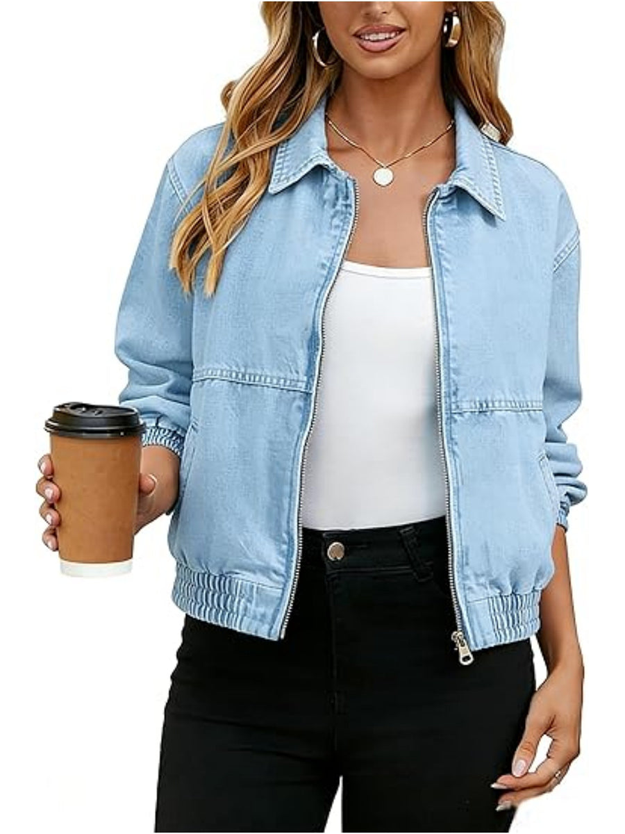 Cropped Zip Pocket Long-Sleeve Jacket