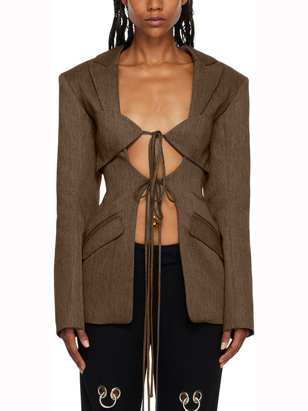 Notch-Collar Pocket Long-Sleeve Relaxed Blazer