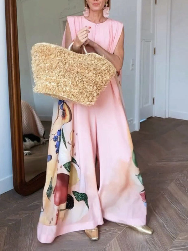 Floral Round-Neck Sleeveless Relaxed Jumpsuit