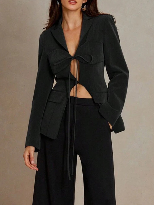 Notch-Collar Pocket Long-Sleeve Relaxed Blazer