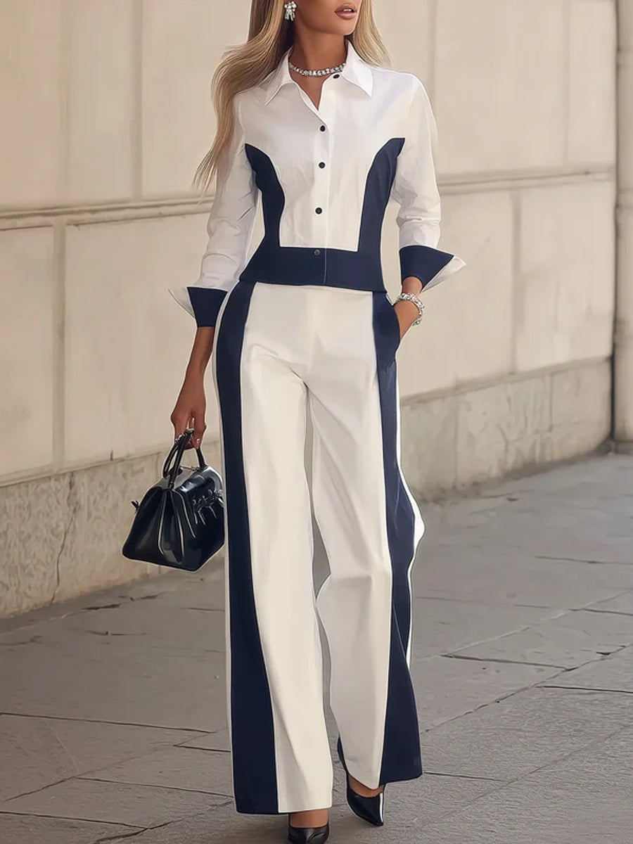 High-Waist Pocket Contrast Pants
