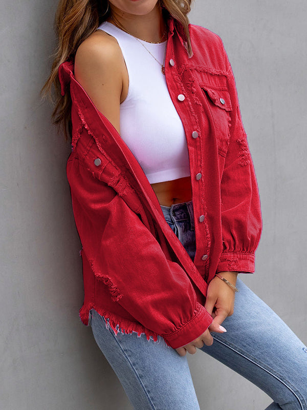 Fringe Pocket Long-Sleeve Relaxed Jacket