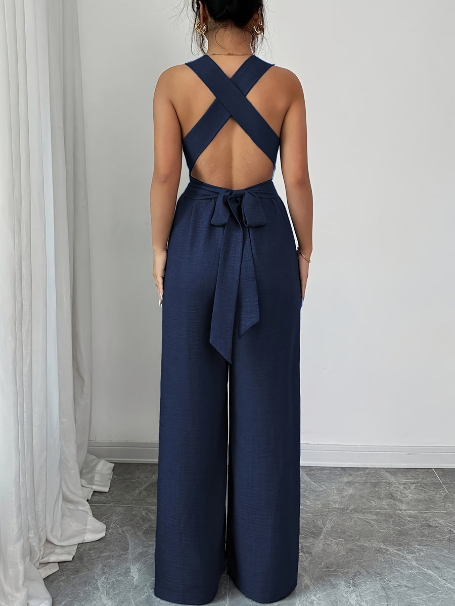 High-Waist Open-Back Sleeveless Jumpsuit