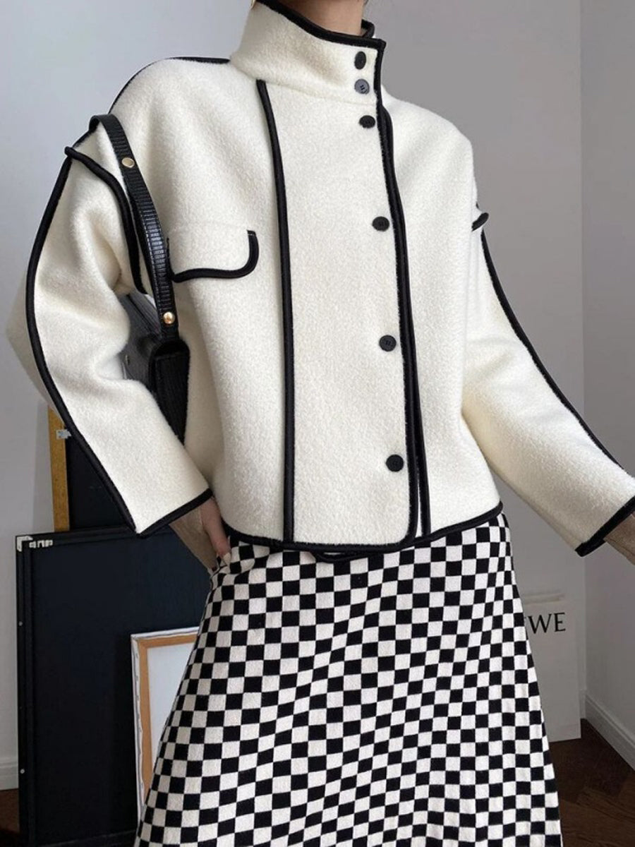 Stand-Collar Button-Detail Long-Sleeve Relaxed Jacket