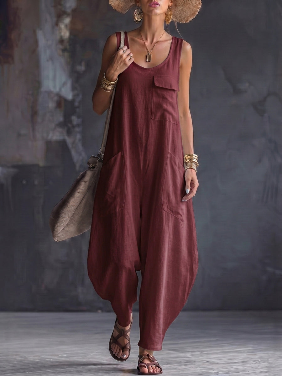 Square-Neck Pocket Sleeveless Relaxed Jumpsuit