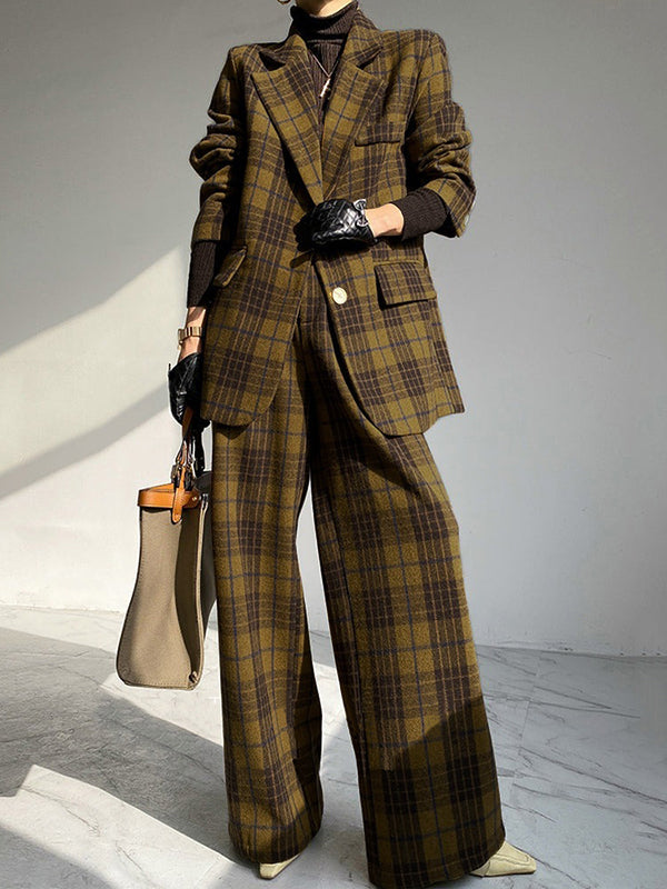 Checked High-Waist Relaxed Pants
