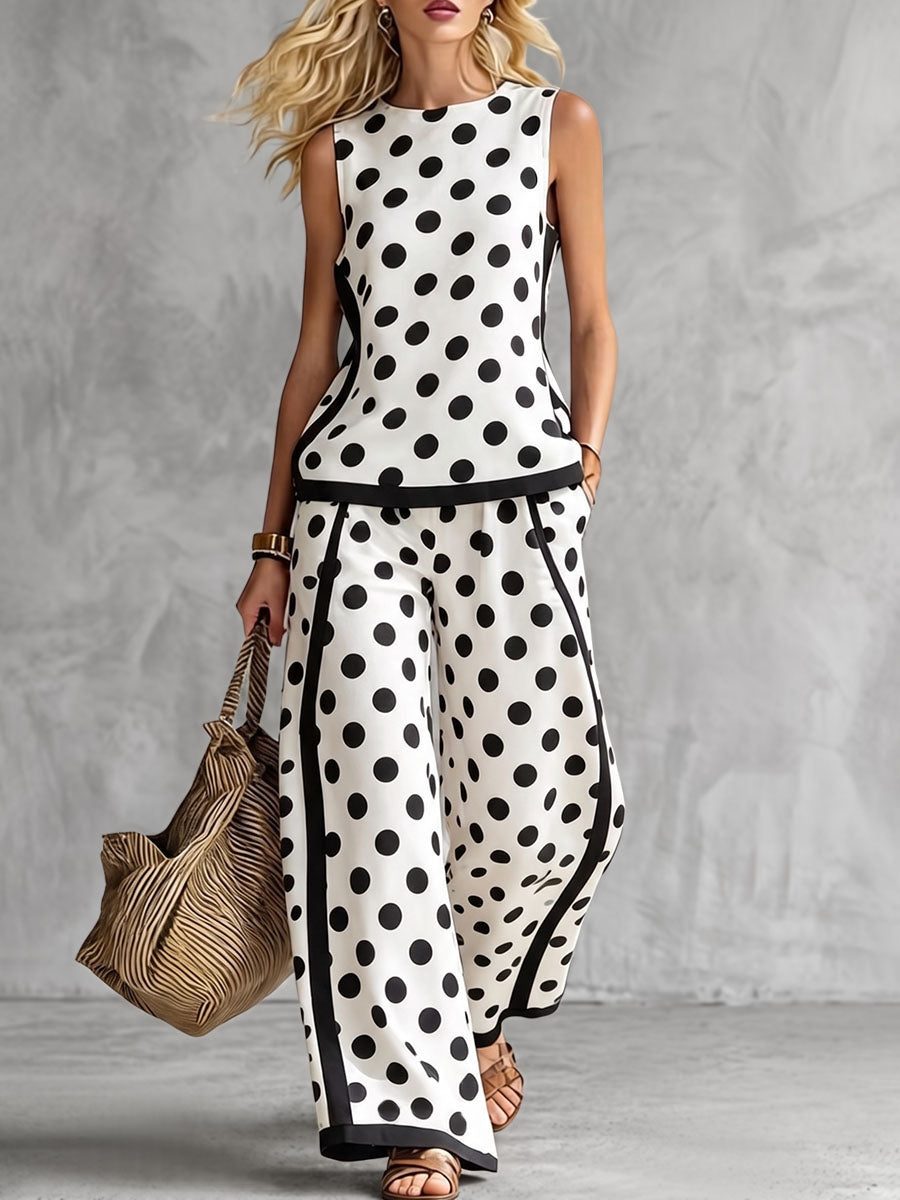 Polka Dot Striped Wide-Leg Pocket Pants