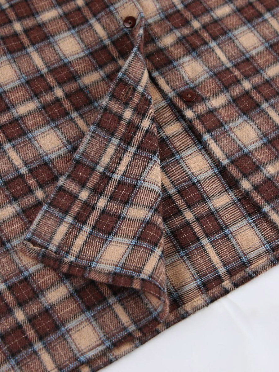 Checked Button-Detail Long-Sleeve Relaxed Jacket