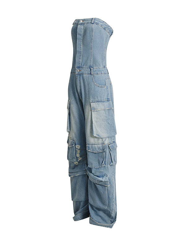 Wide-Leg High-Waist Button-Detail Pocket Jumpsuit