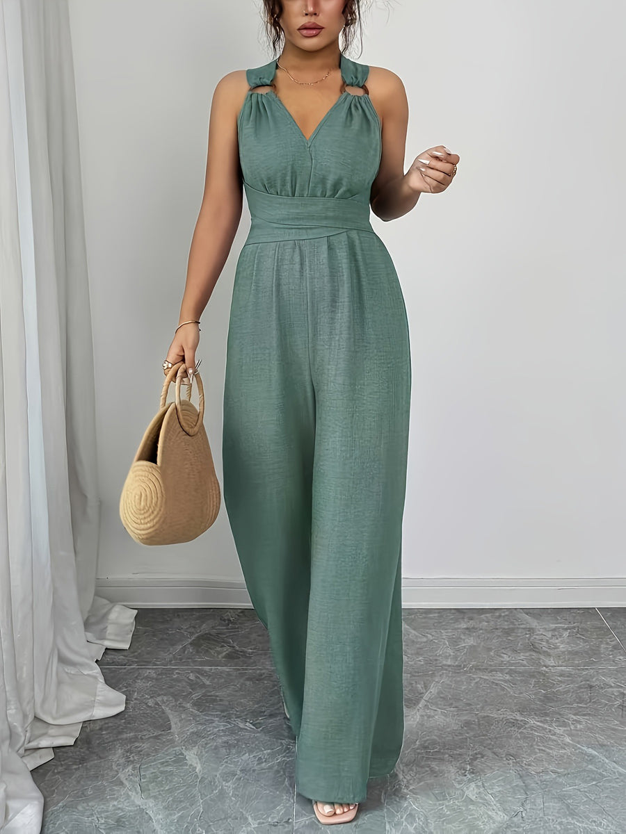High-Waist Open-Back Sleeveless Jumpsuit