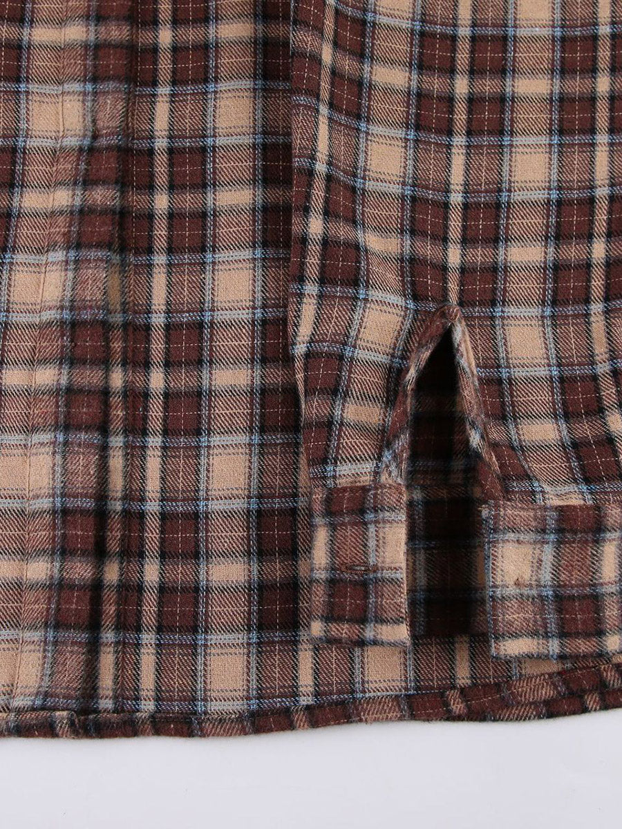 Checked Button-Detail Long-Sleeve Relaxed Jacket