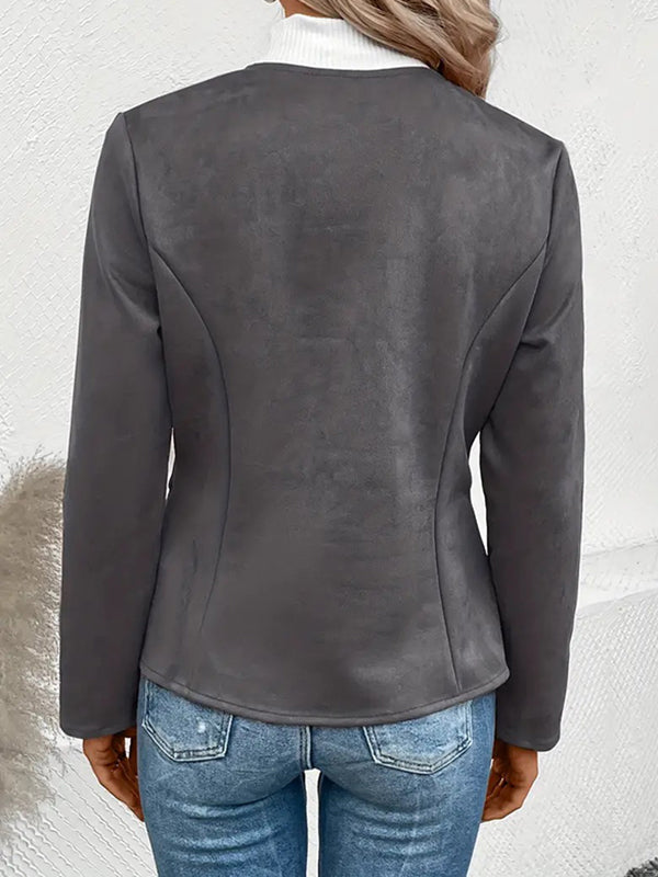 Round-Neck Zip Pocket Long-Sleeve Jacket