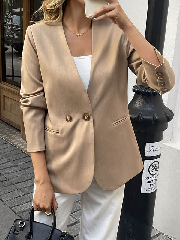 Button-Detail Long-Sleeve Relaxed Blazer