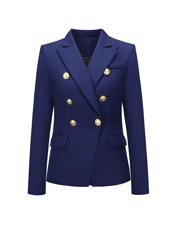 Notch-Collar Button-Detail Long-Sleeve Blazer