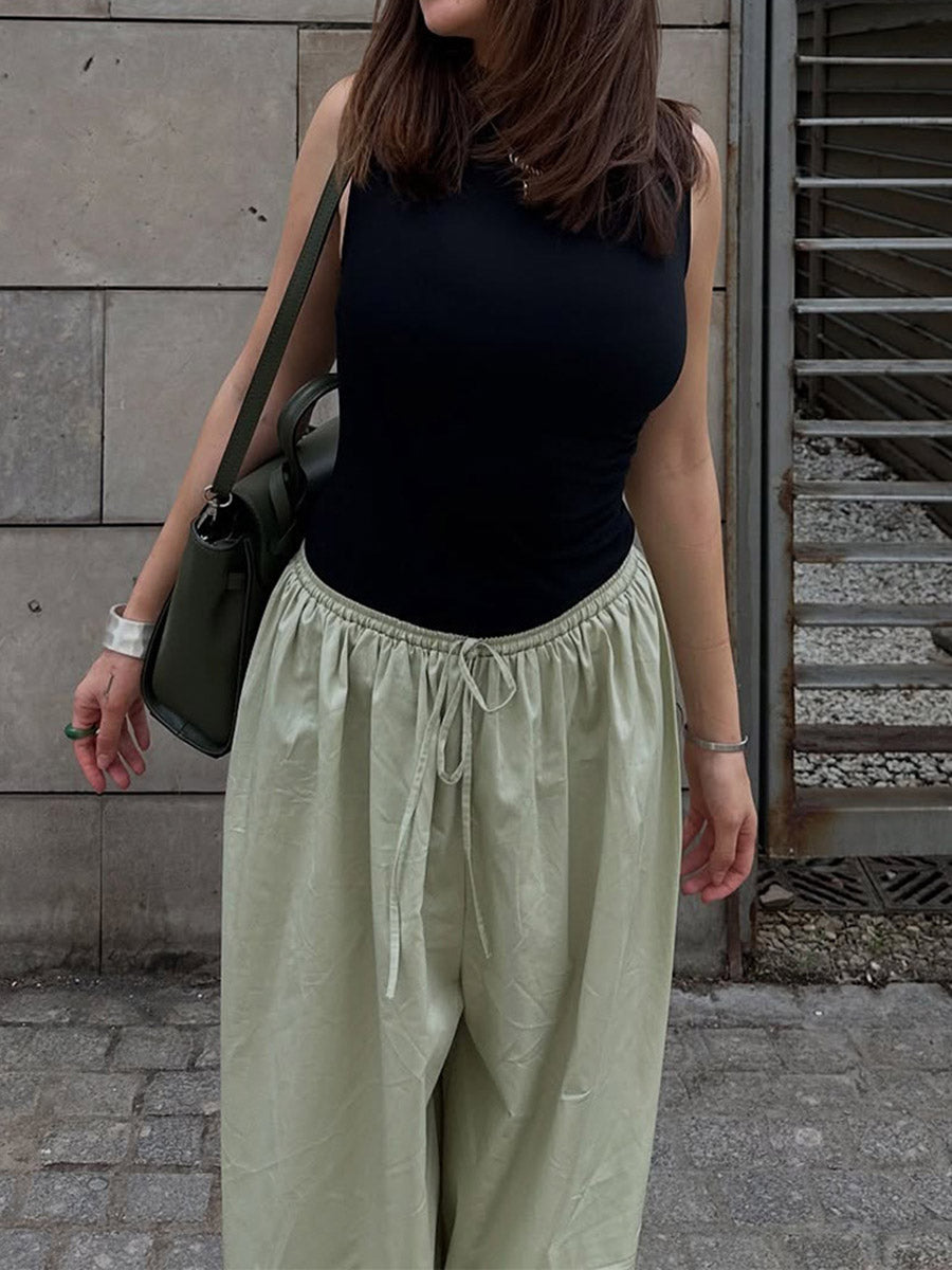 High-Waist Pleated Drawstring Pants