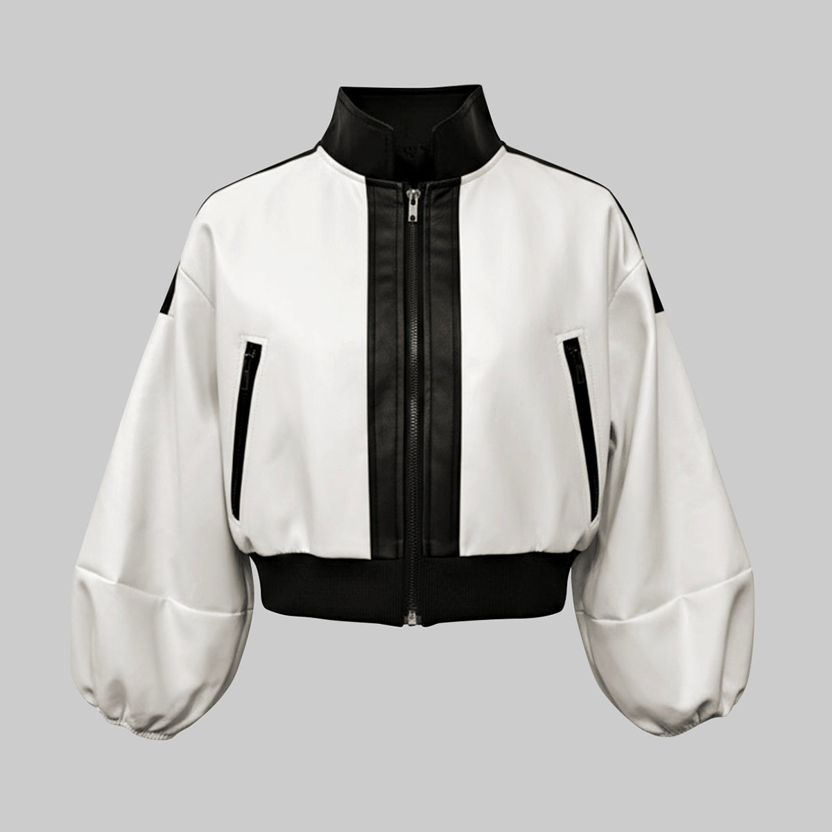 Stand-Collar Zip Contrast Jacket
