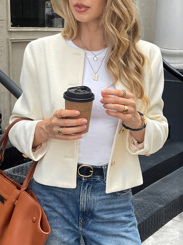 Striped Button-Detail Long-Sleeve Jacket
