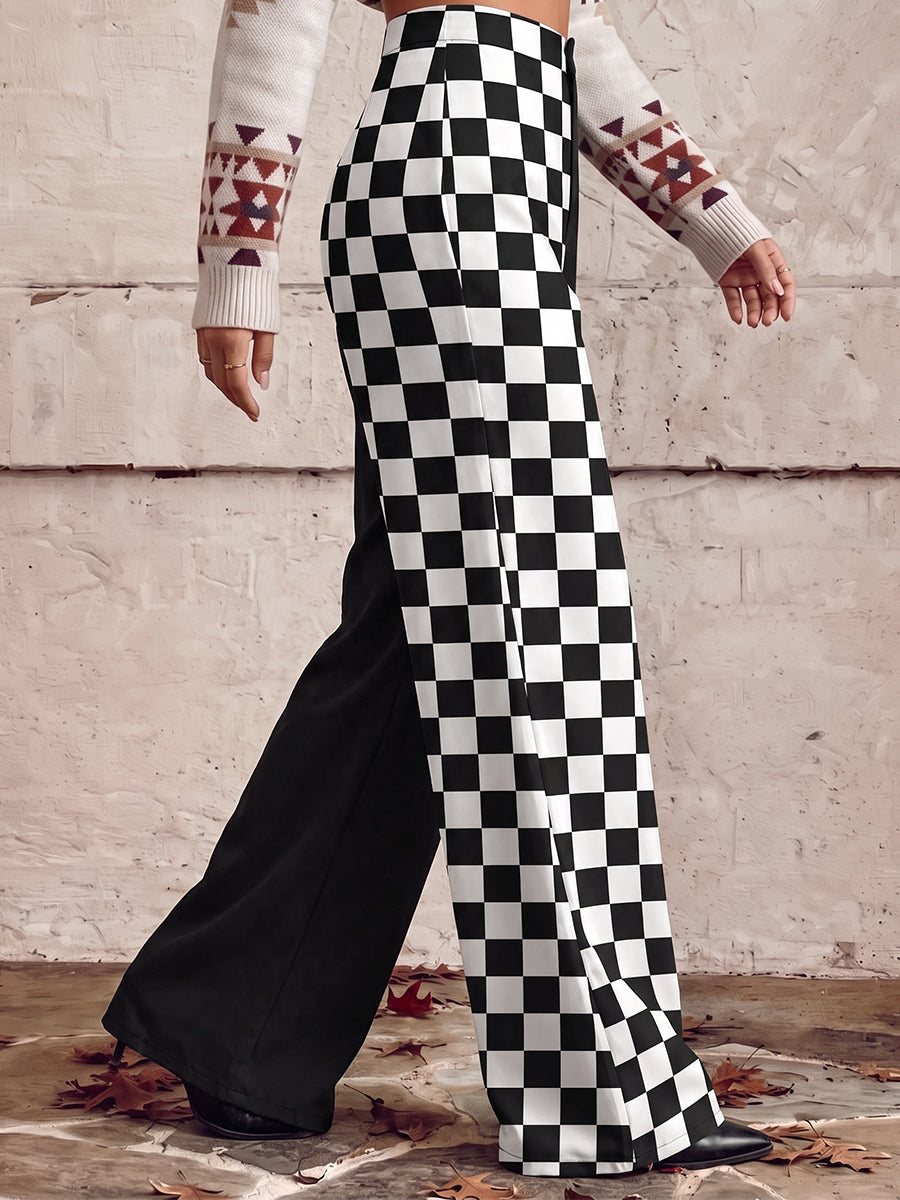 Printed Wide-Leg Plus Size Button-Detail Pants