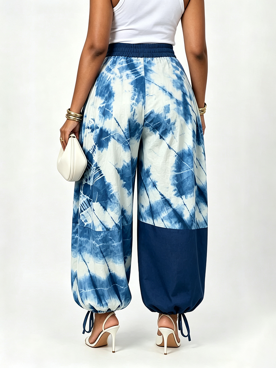 Printed High-Waist Contrast Pants