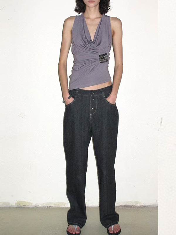 Pleated Sleeveless Relaxed Tank Top
