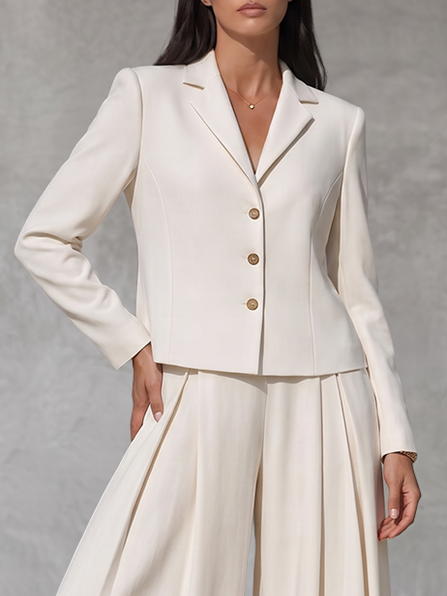 Notch-Collar Button-Detail Long-Sleeve Blazer