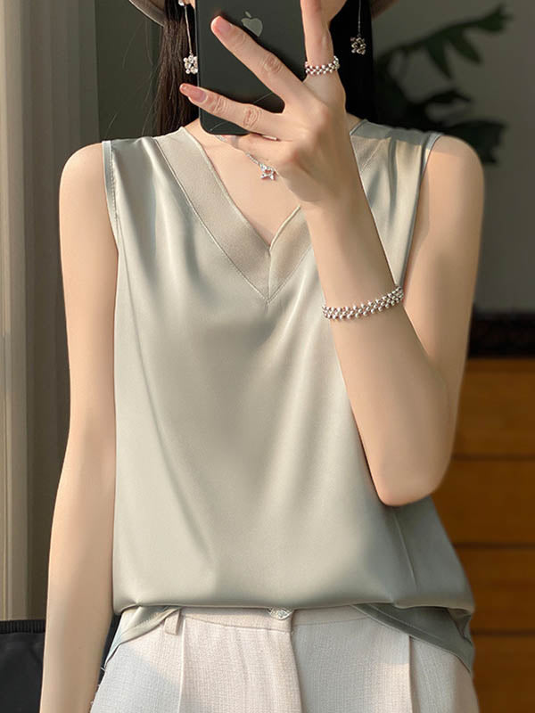V-Neck Sleeveless Relaxed Vest